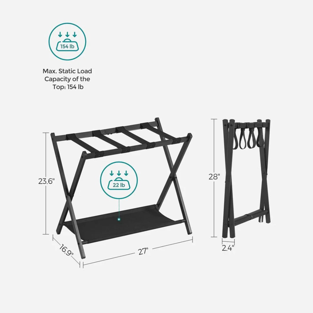 Folding Luggage Rack With Shelf Steel Suitcase Stand