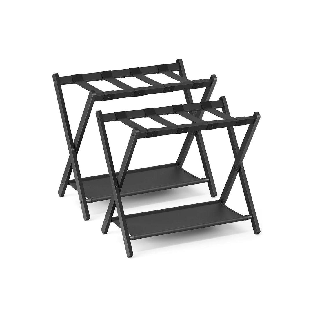 Folding Luggage Rack With Shelf Steel Suitcase Stand