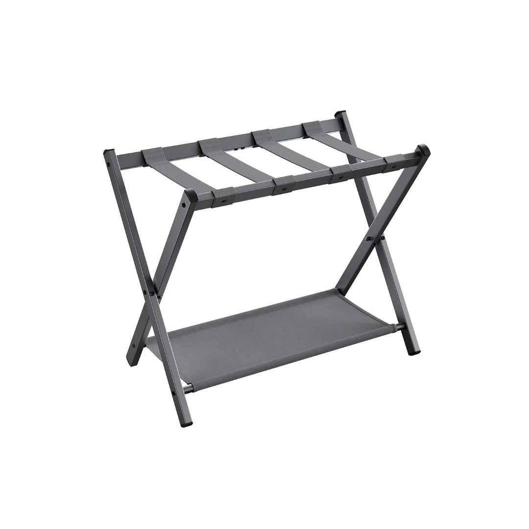 Folding Luggage Rack With Shelf Steel Suitcase Stand