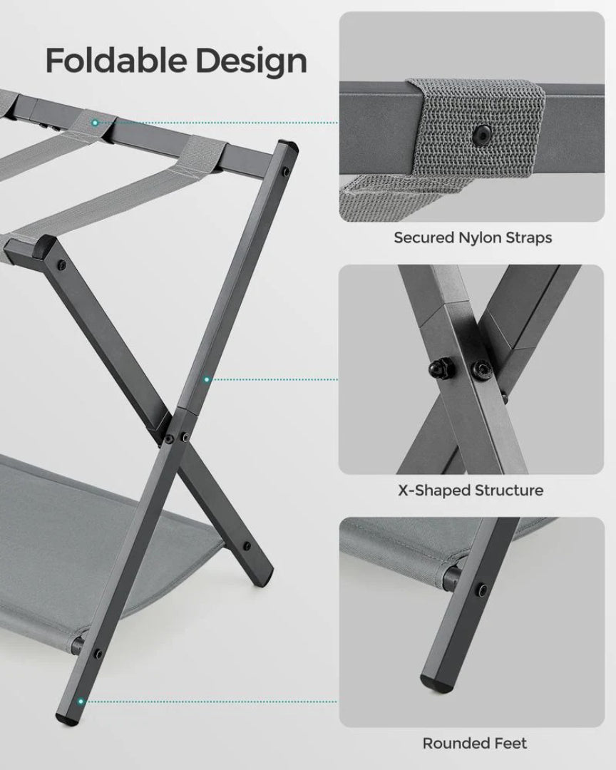 Folding Luggage Rack With Shelf Steel Suitcase Stand