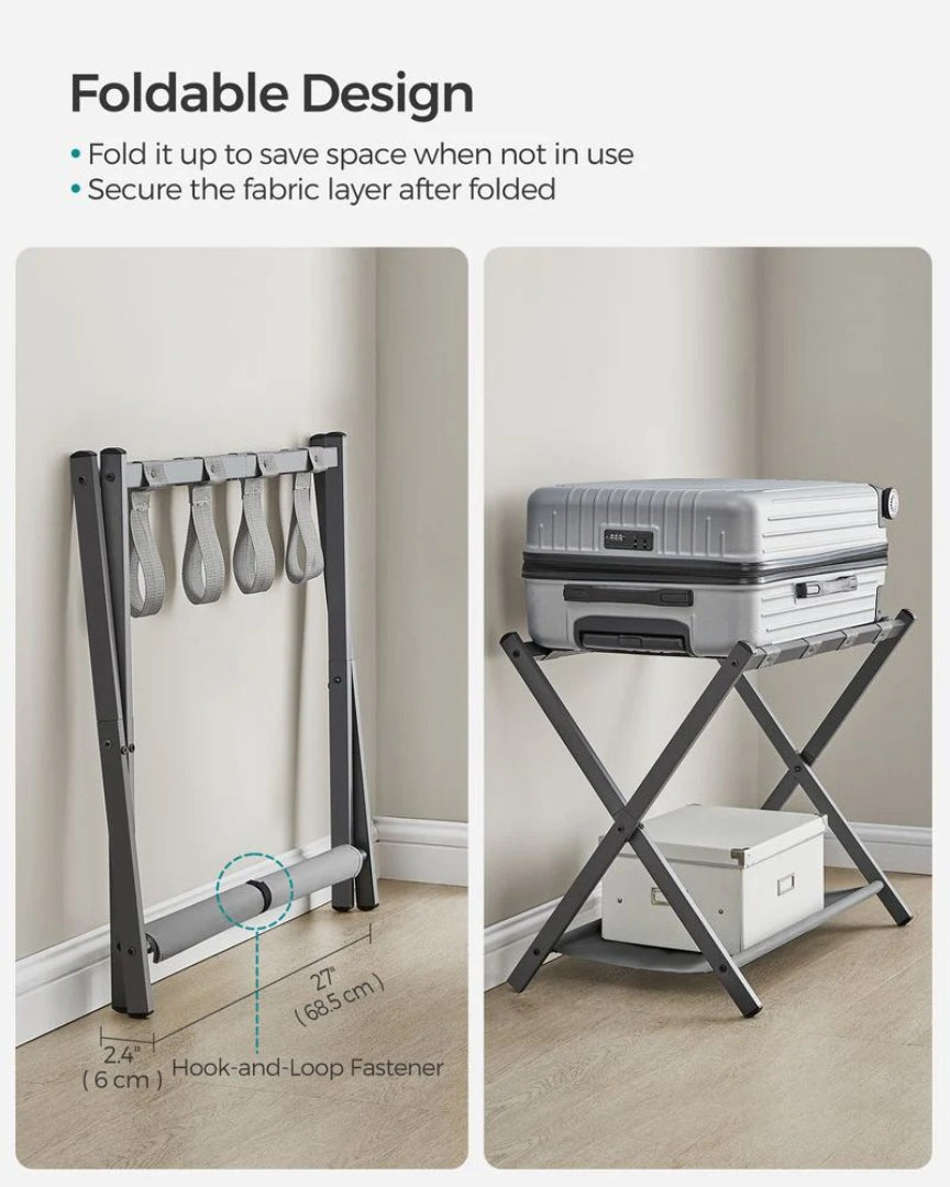 Folding Luggage Rack With Shelf Steel Suitcase Stand