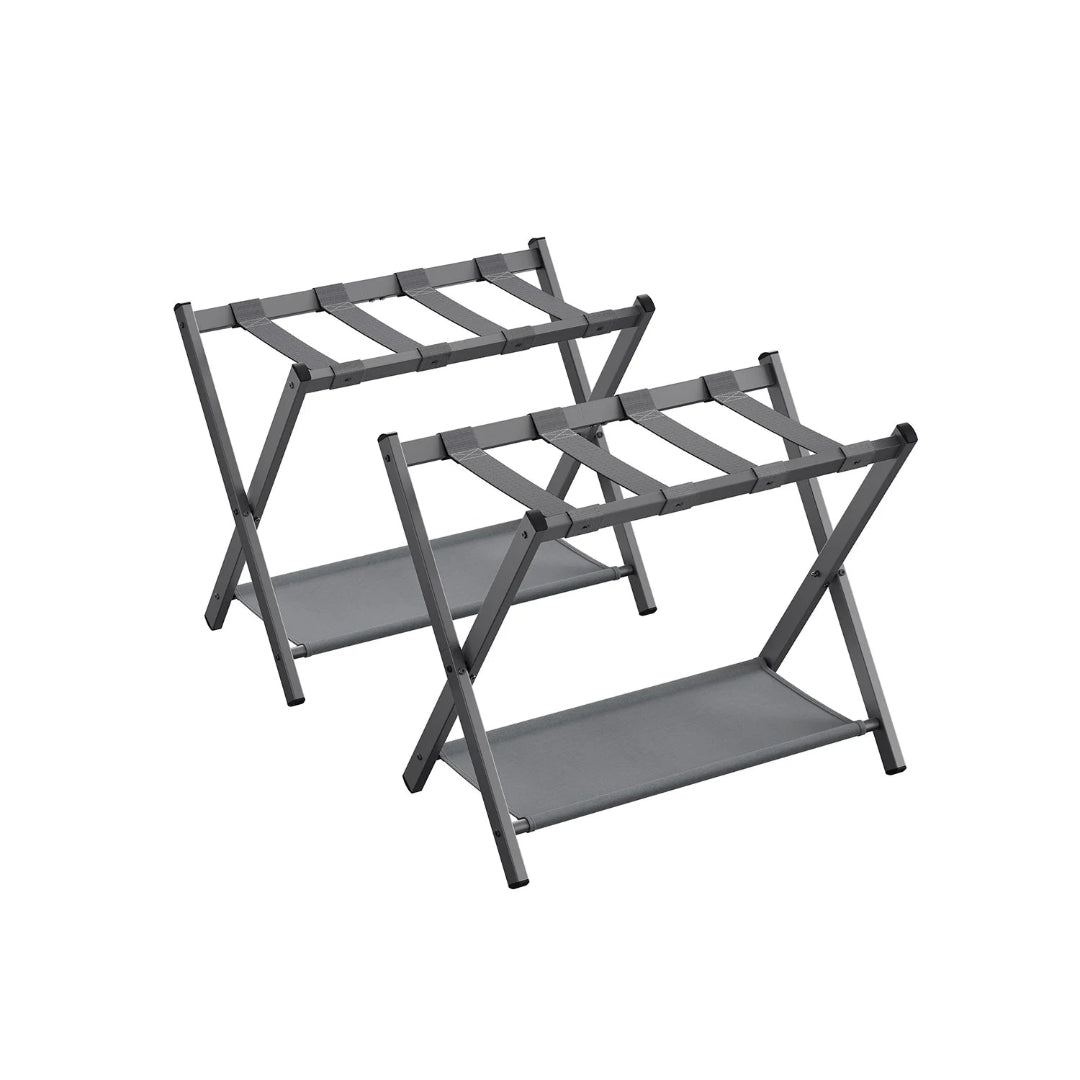 Folding Luggage Rack With Shelf Steel Suitcase Stand