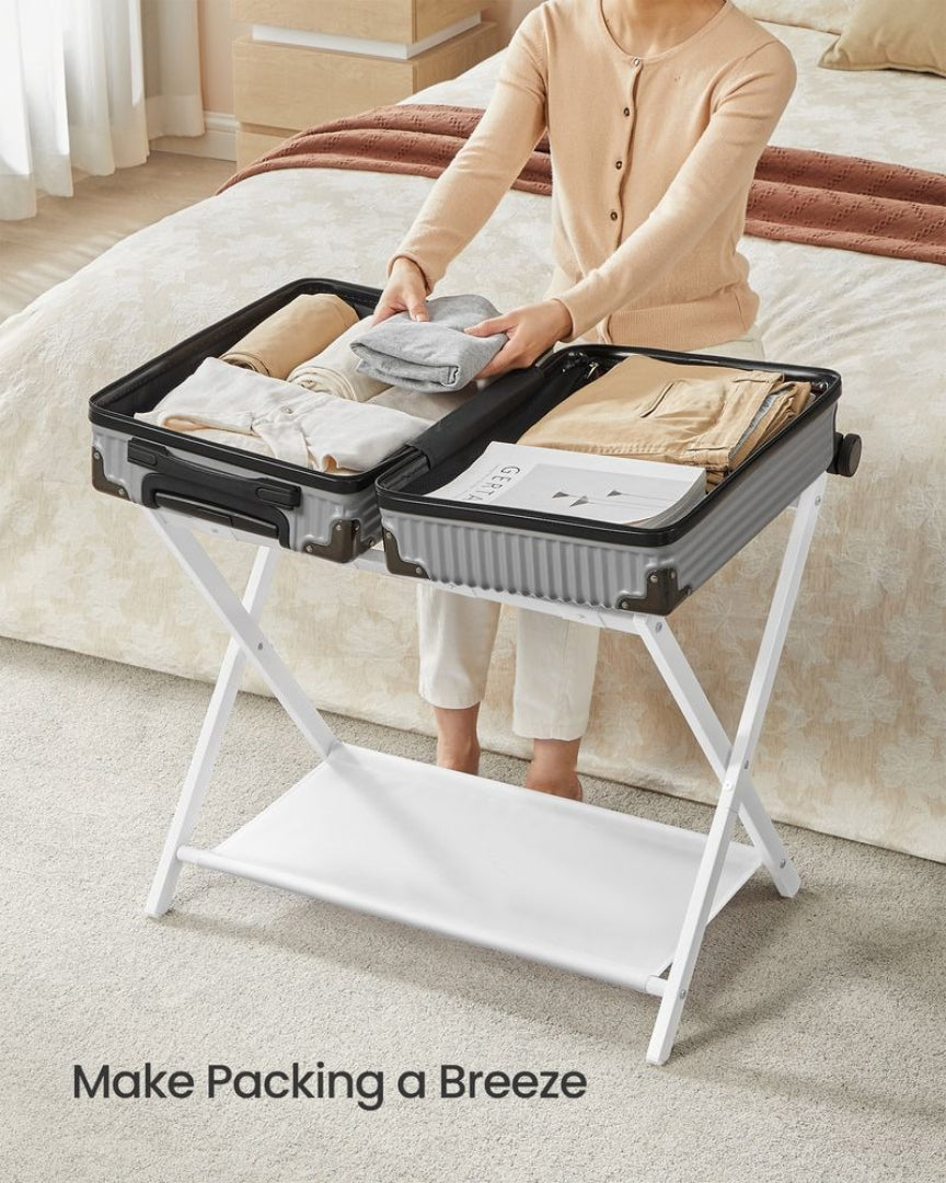 Folding Luggage Rack With Shelf Steel Suitcase Stand