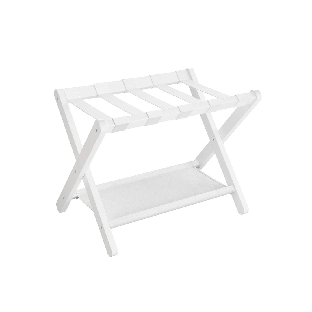 Folding Luggage Rack With Storage Shelf Bamboo Suitcase Stand