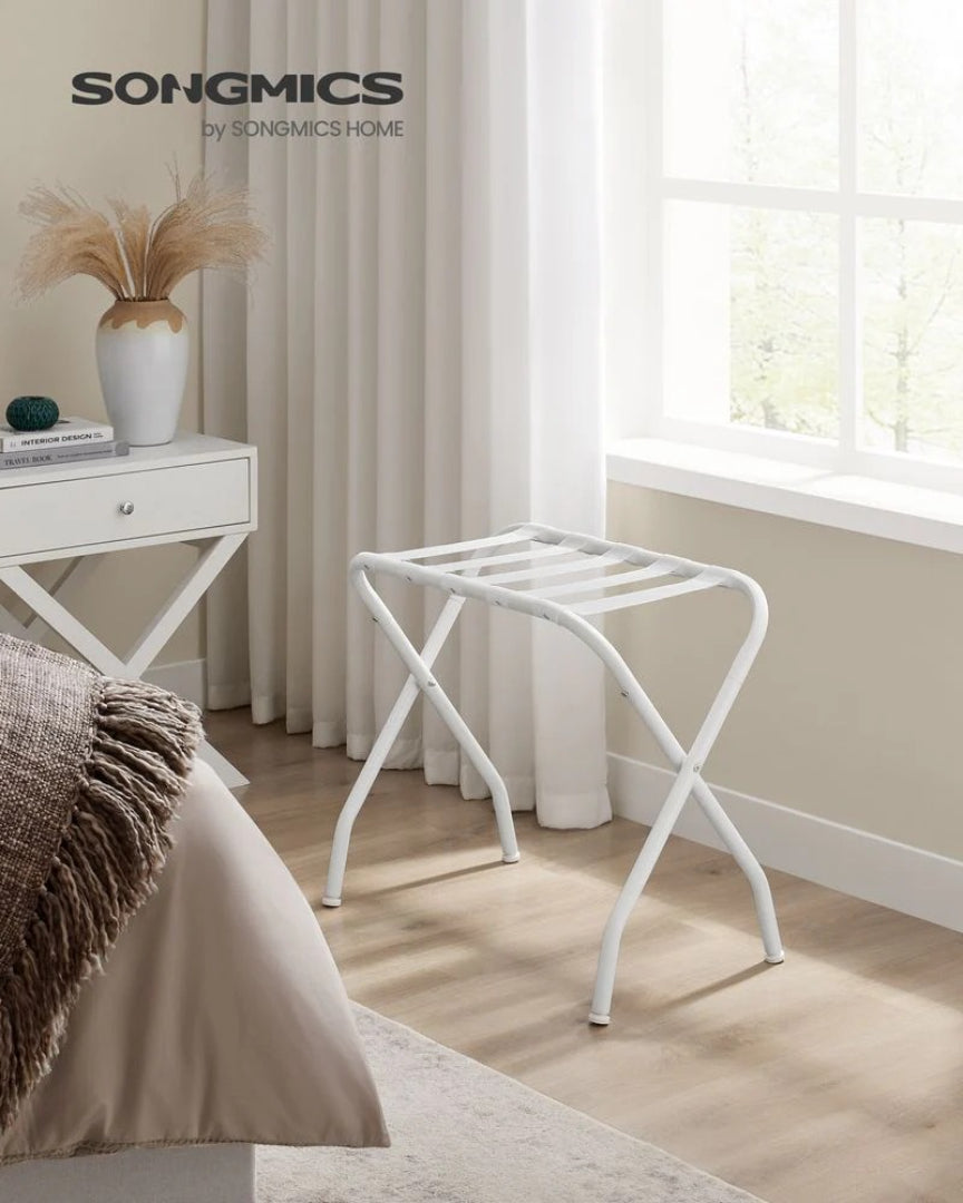 Folding Luggage Rack With Shelf Steel Suitcase Stand