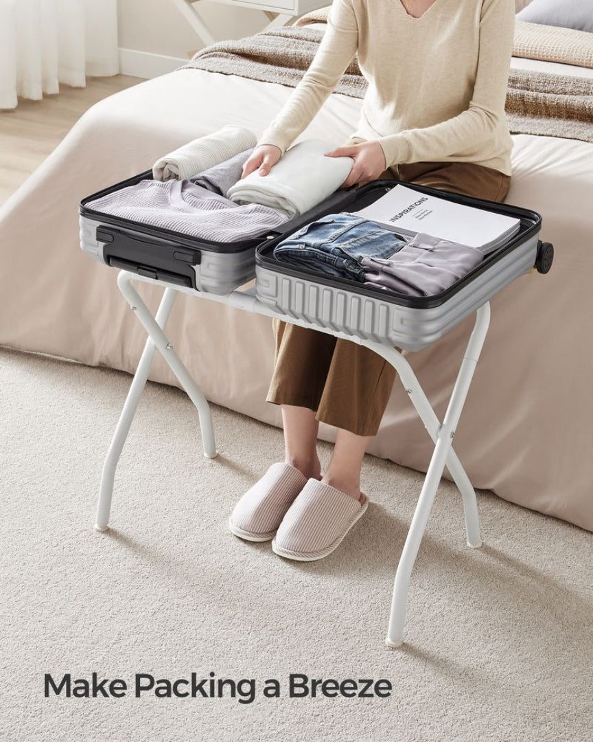 Folding Luggage Rack With Shelf Steel Suitcase Stand
