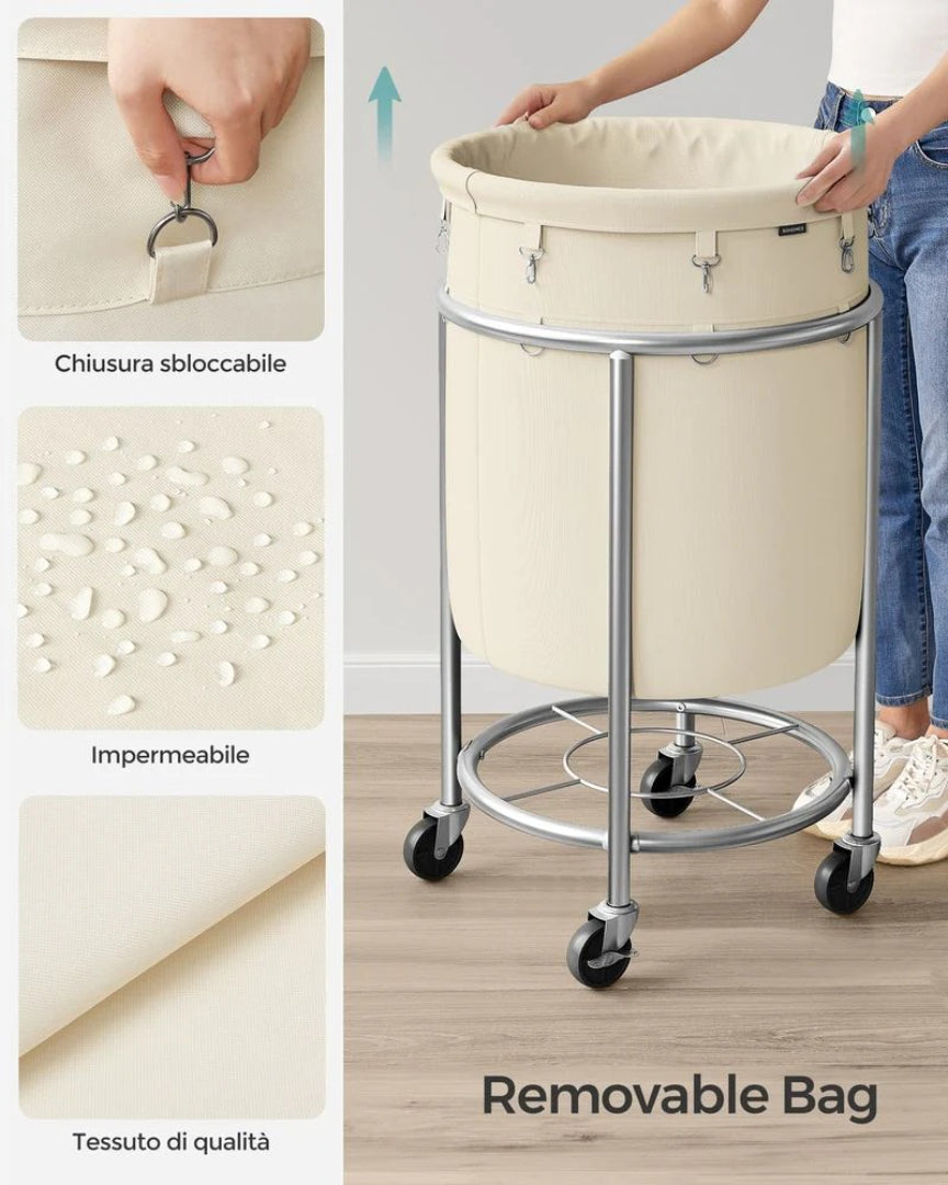 Laundry Basket With Wheels 29 Gallon Removable Bag 28in High