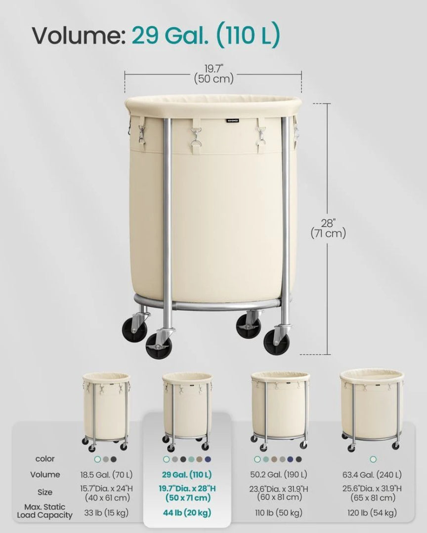 Laundry Basket With Wheels 29 Gallon Removable Bag 28in High