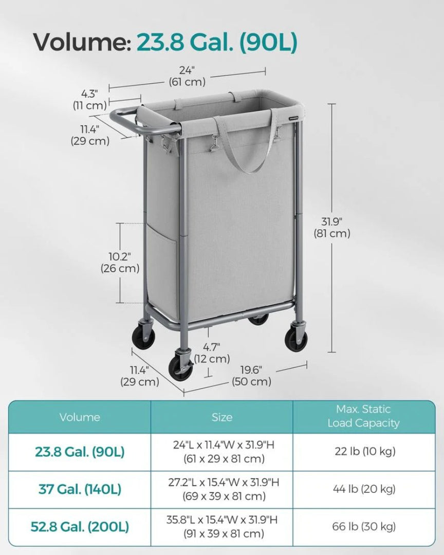 Laundry Basket With Wheels 23.8 Gallon Slim Hamper 31.9in High