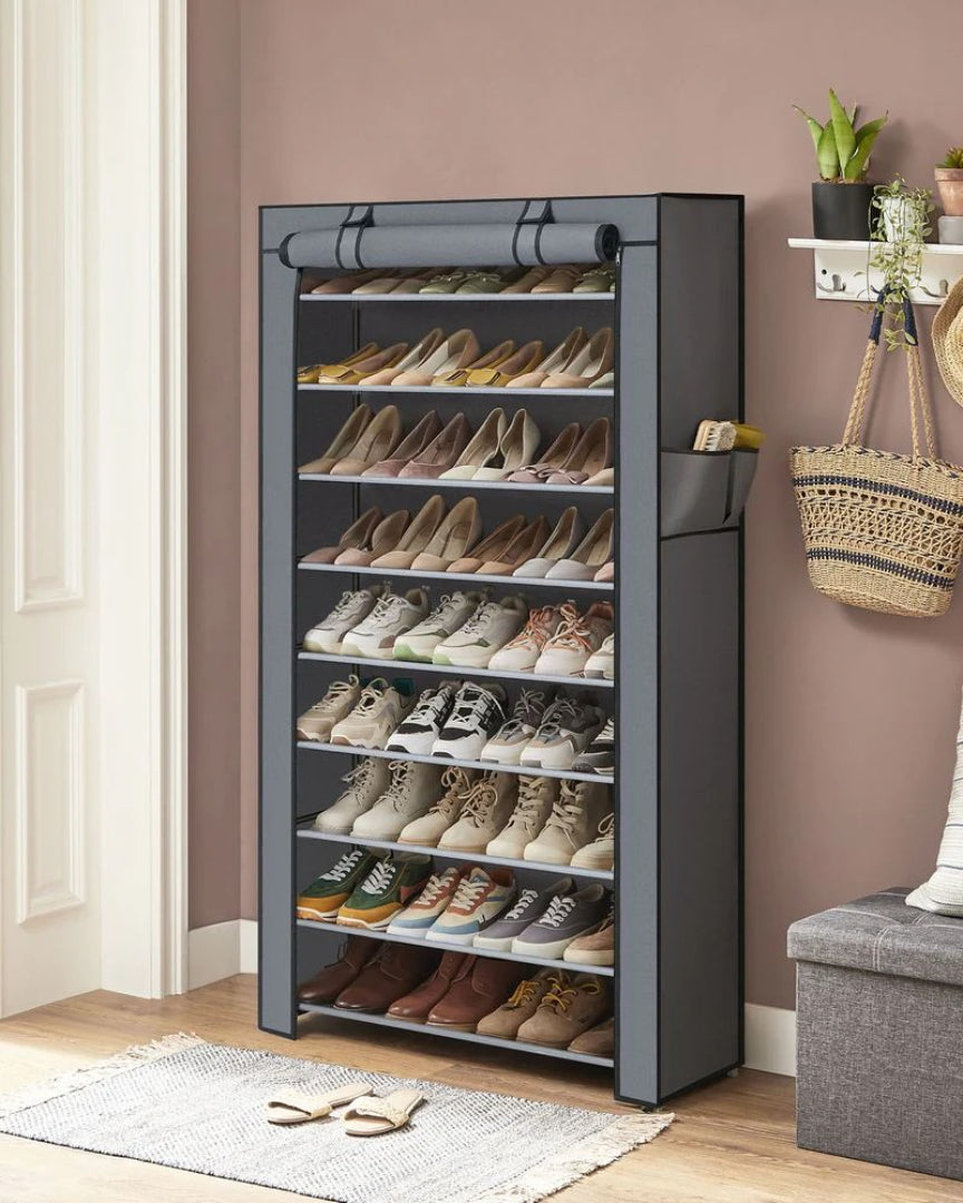 9 Tier Shoe Rack With Cover, 34.6/22.8 Inch Wide Storage Organizer