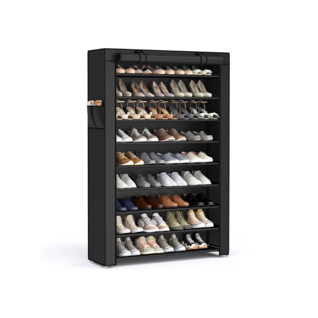 9 Tier Shoe Rack With Cover, 34.6/22.8 Inch Wide Storage Organizer