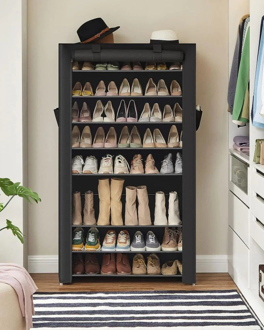 9 Tier Shoe Rack With Cover, 34.6/22.8 Inch Wide Storage Organizer