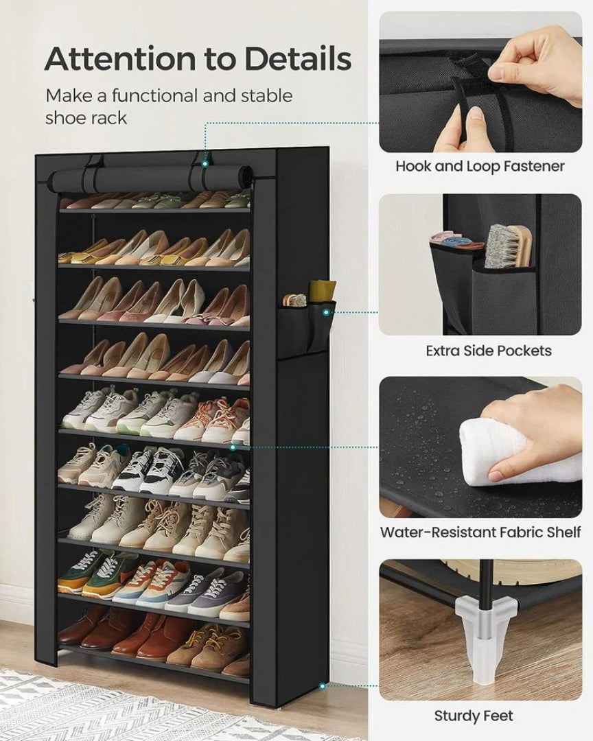 9 Tier Shoe Rack With Cover, 34.6/22.8 Inch Wide Storage Organizer
