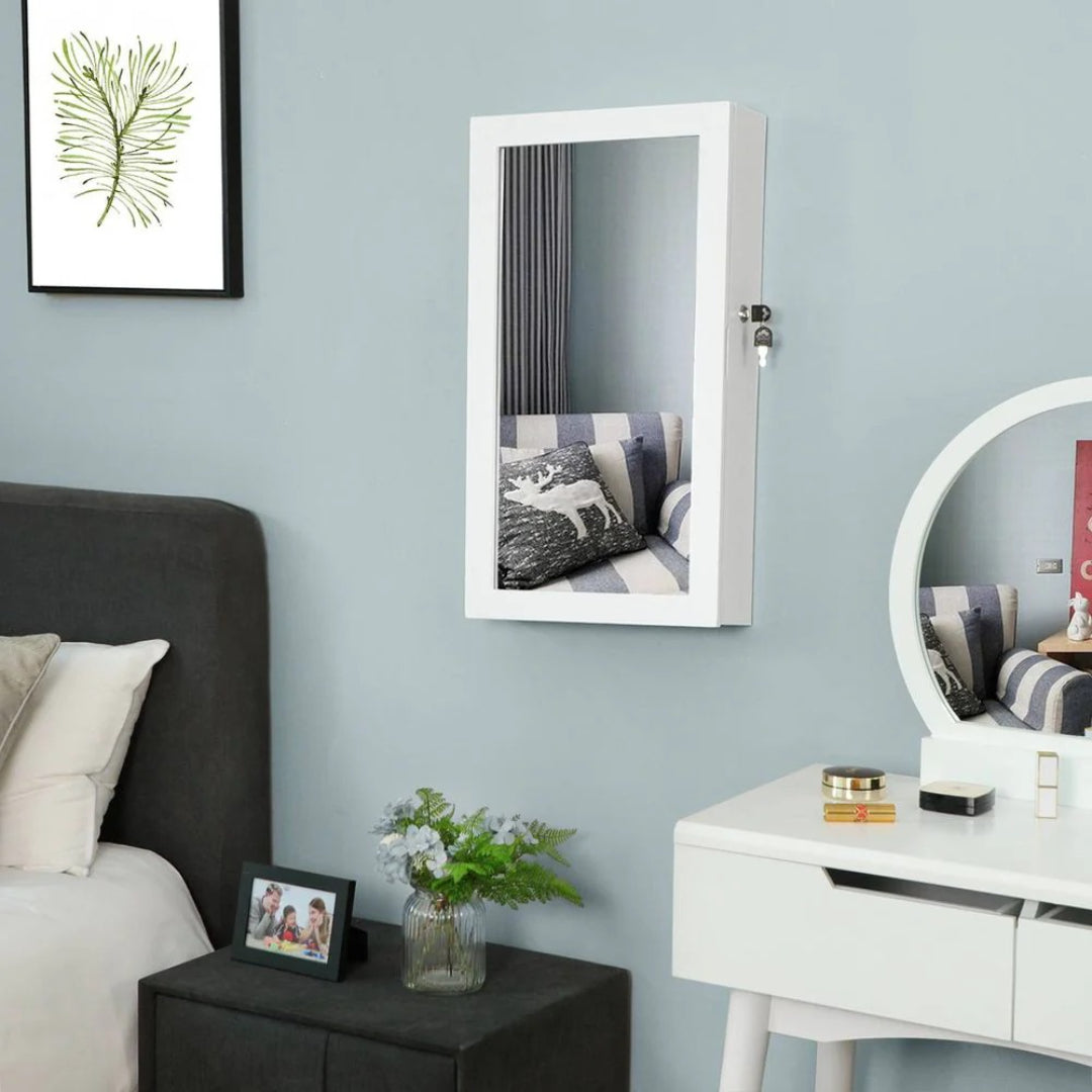 Lockable Mirror Jewelry Cabinet Wall Mounted Organizer