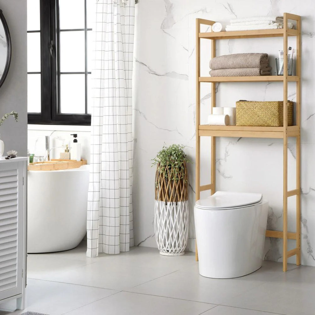 Over Toilet Bathroom Organizer 3-Tier Bamboo Shelf 66.9in High
