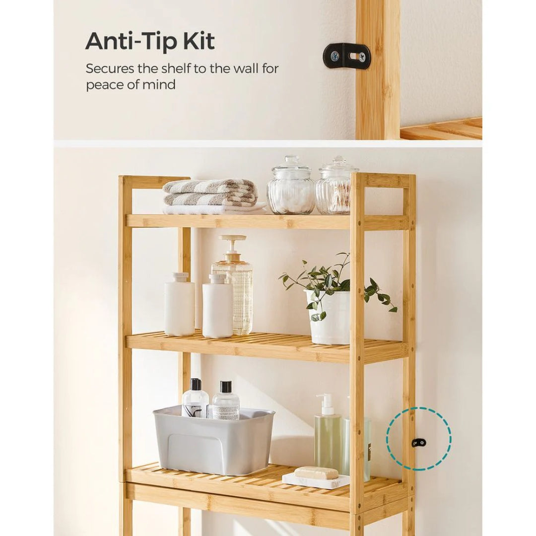 Over Toilet Bathroom Organizer 3-Tier Bamboo Shelf 66.9in High