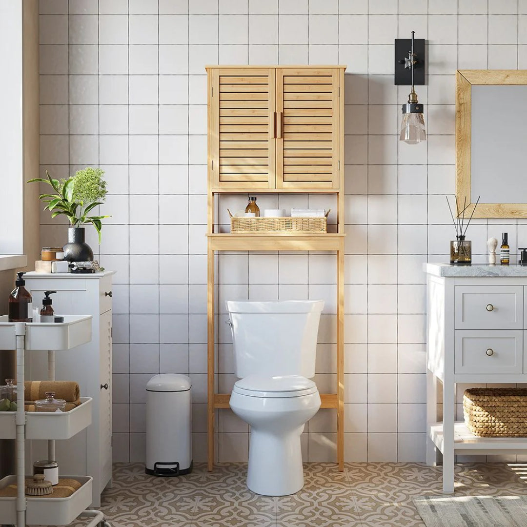 Bamboo Over Toilet Storage Cabinet With Doors And Shelf