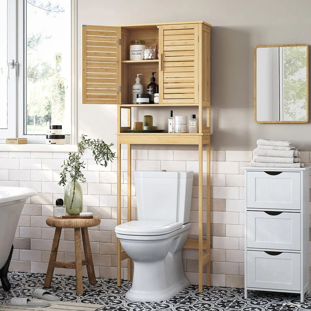 Bamboo Over Toilet Storage Cabinet With Doors And Shelf