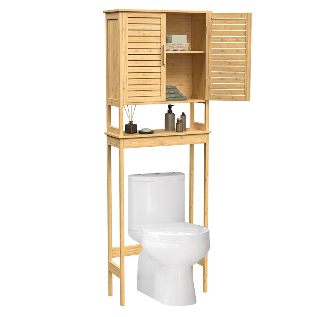 Bamboo Over Toilet Storage Cabinet With Doors And Shelf