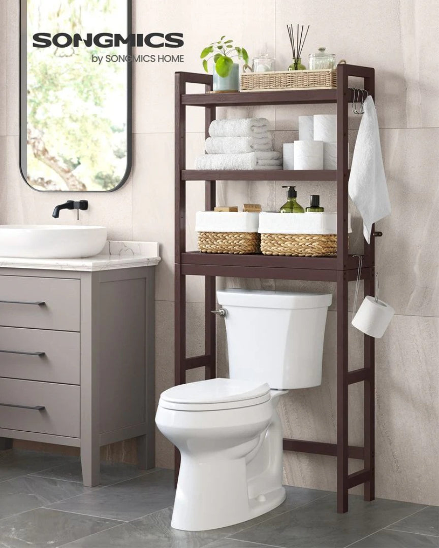 Over Toilet Bathroom Organizer 3-Tier Bamboo Shelf 66.9in High
