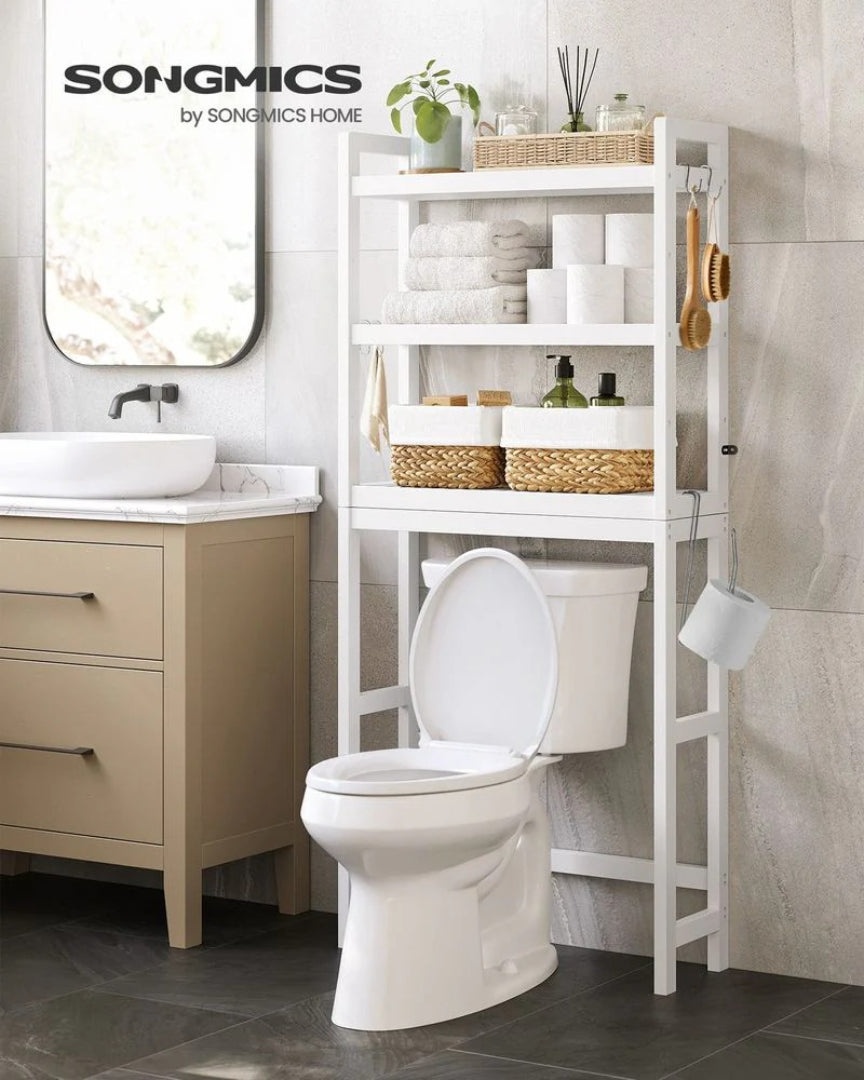 Over Toilet Bathroom Organizer 3-Tier Bamboo Shelf 66.9in High