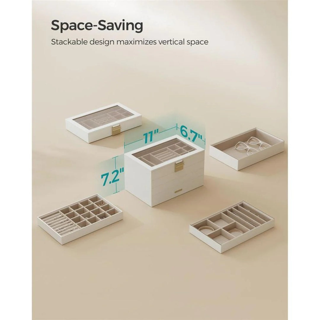 Stackable Jewelry Organizer Trays With Glass Lid 2 To 6 Tier