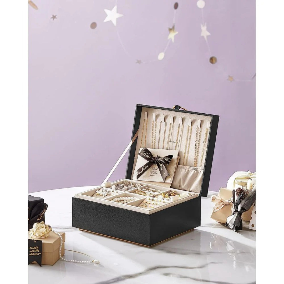 Jewelry Box Organizer With Handle 2 Layer Storage