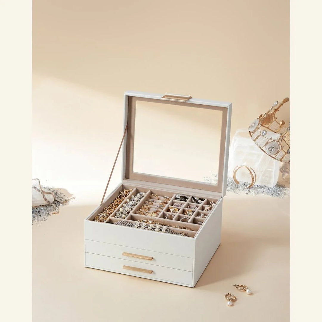Jewelry Box Organizer With Glass Lid 2 To 6 Layer Storage