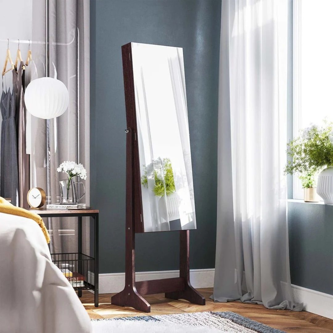 Freestanding Mirror Jewelry Cabinet Armoire With Storage