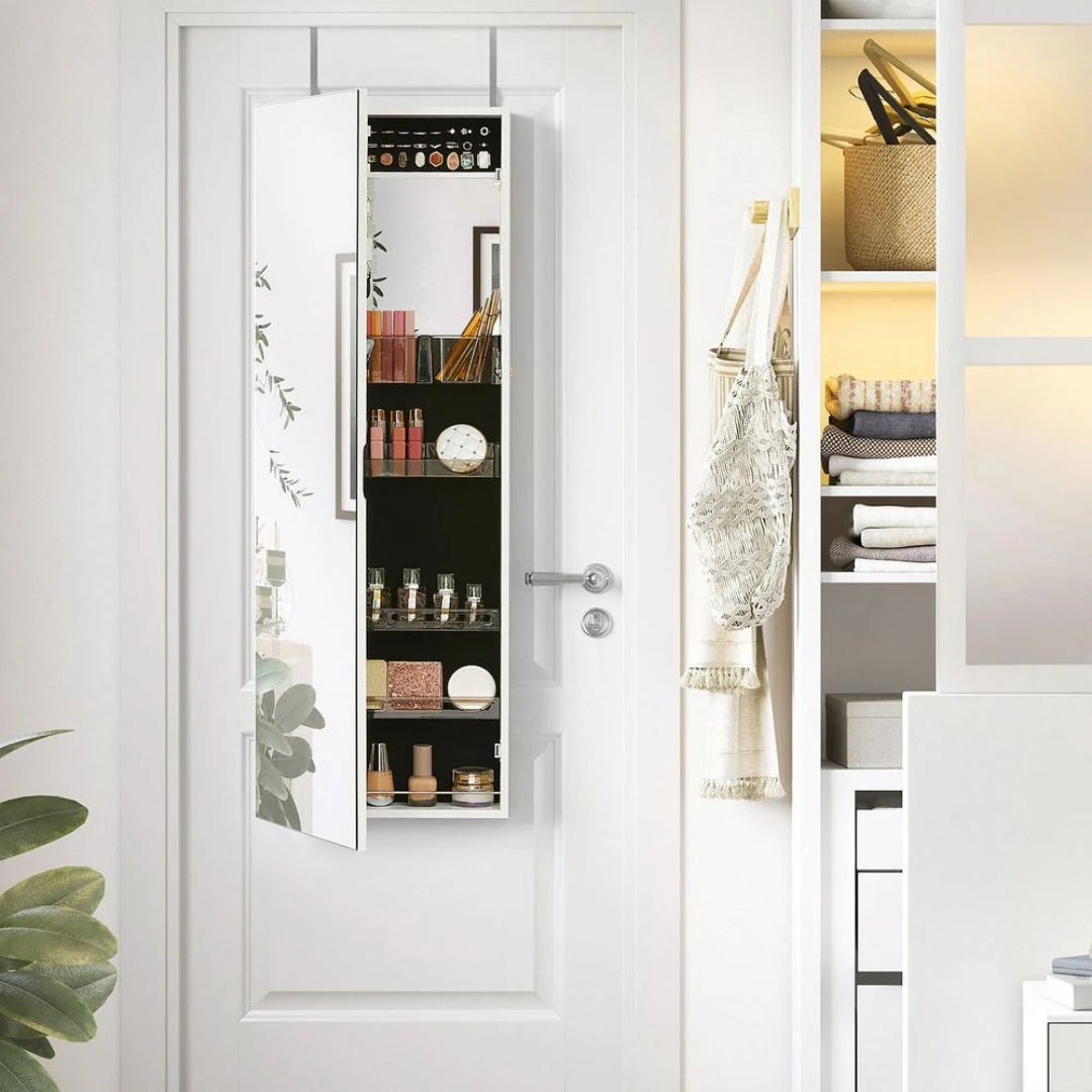 Lockable Mirror Jewelry Cabinet Armoire Wall Or Door Mounted