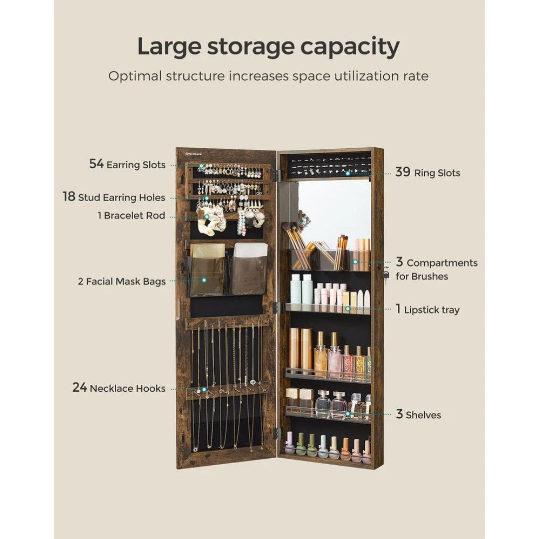Lockable Mirror Jewelry Cabinet Armoire Wall Or Door Mounted