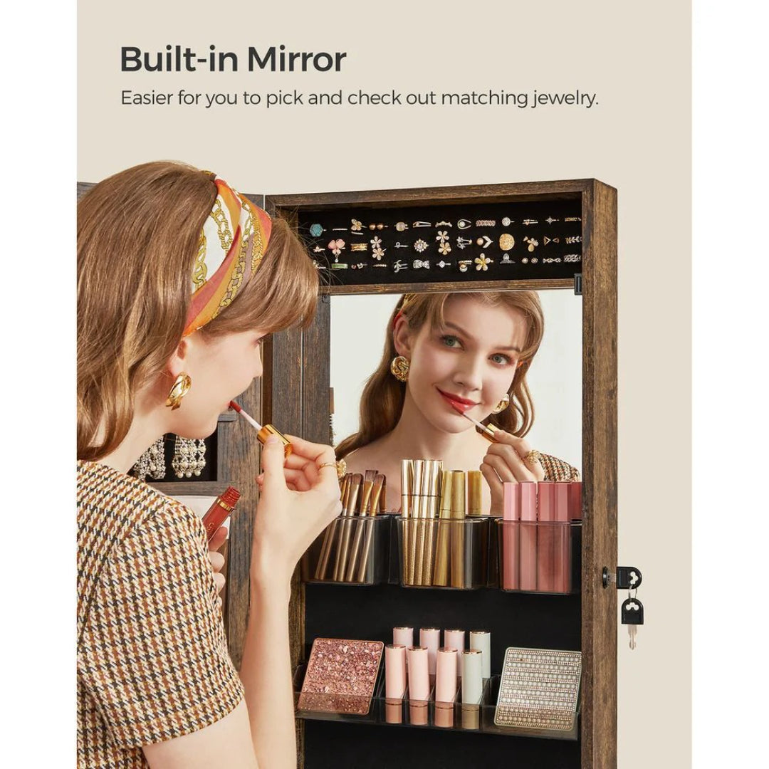 Lockable Mirror Jewelry Cabinet Armoire Wall Or Door Mounted