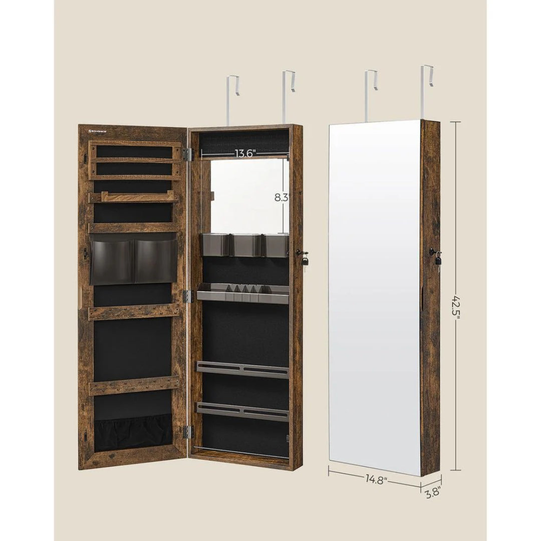 Lockable Mirror Jewelry Cabinet Armoire Wall Or Door Mounted