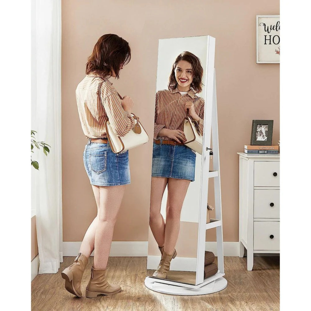 Jewelry Organizer Cabinet With Mirror LED Lights And Storage