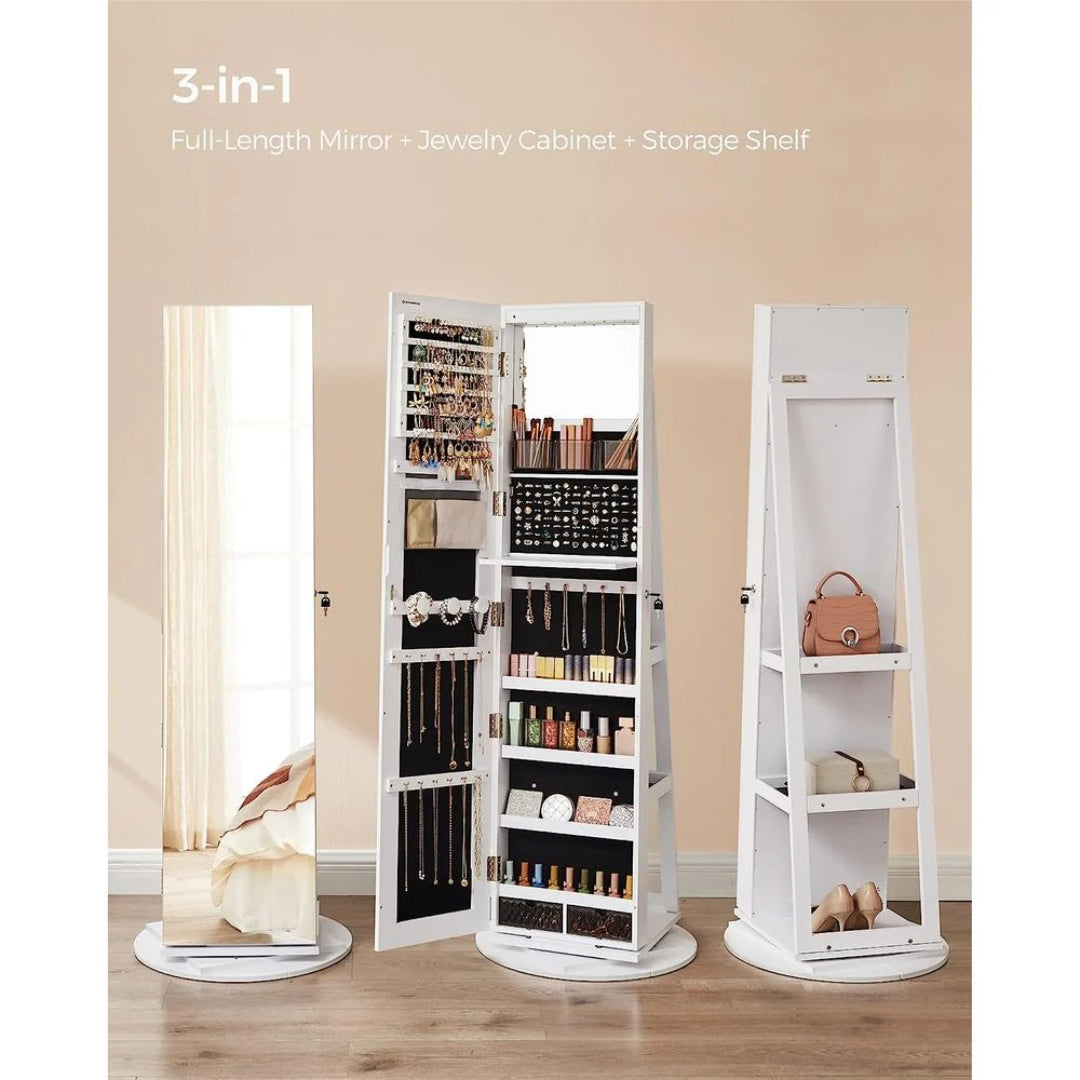 Jewelry Organizer Cabinet With Mirror LED Lights And Storage