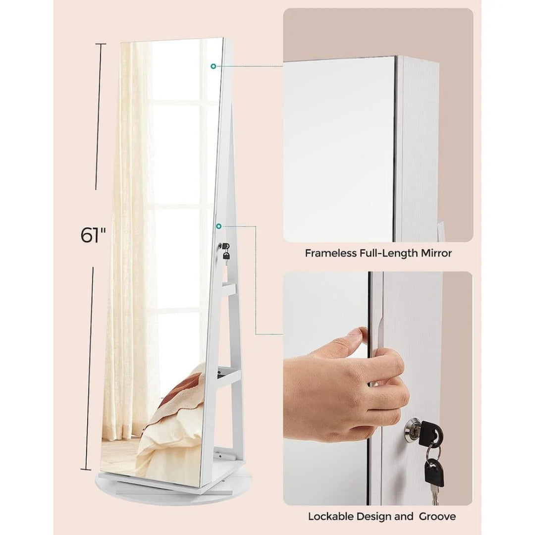 Jewelry Organizer Cabinet With Mirror LED Lights And Storage
