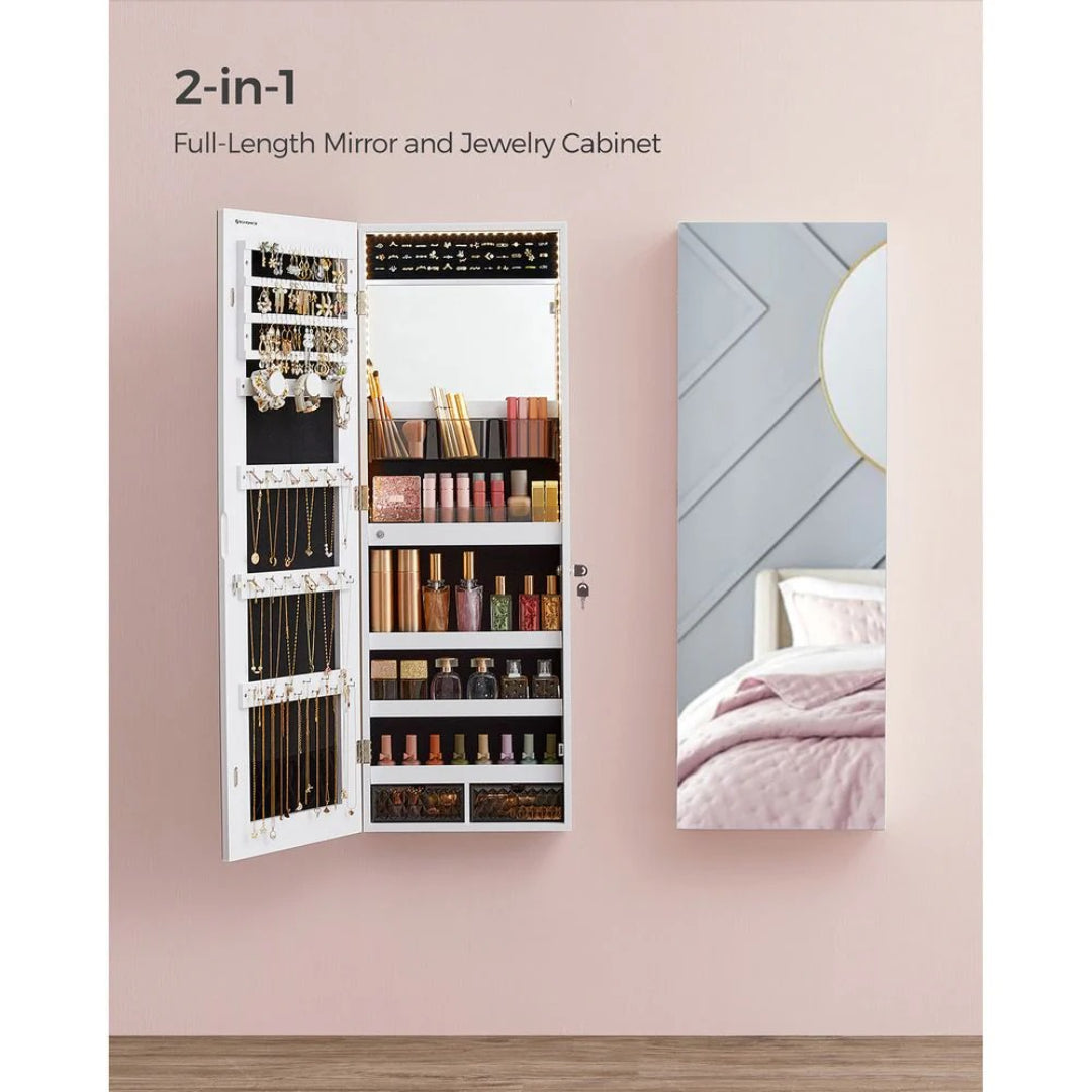 LED Mirror Jewelry Cabinet Armoire Wall Or Door Mounted