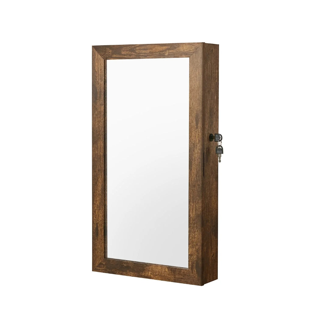 Lockable Mirror Jewelry Cabinet Wall Mounted Organizer