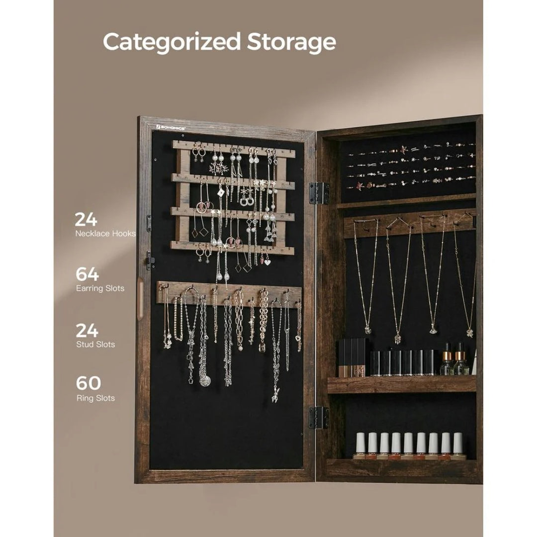 Lockable Mirror Jewelry Cabinet Wall Mounted Organizer