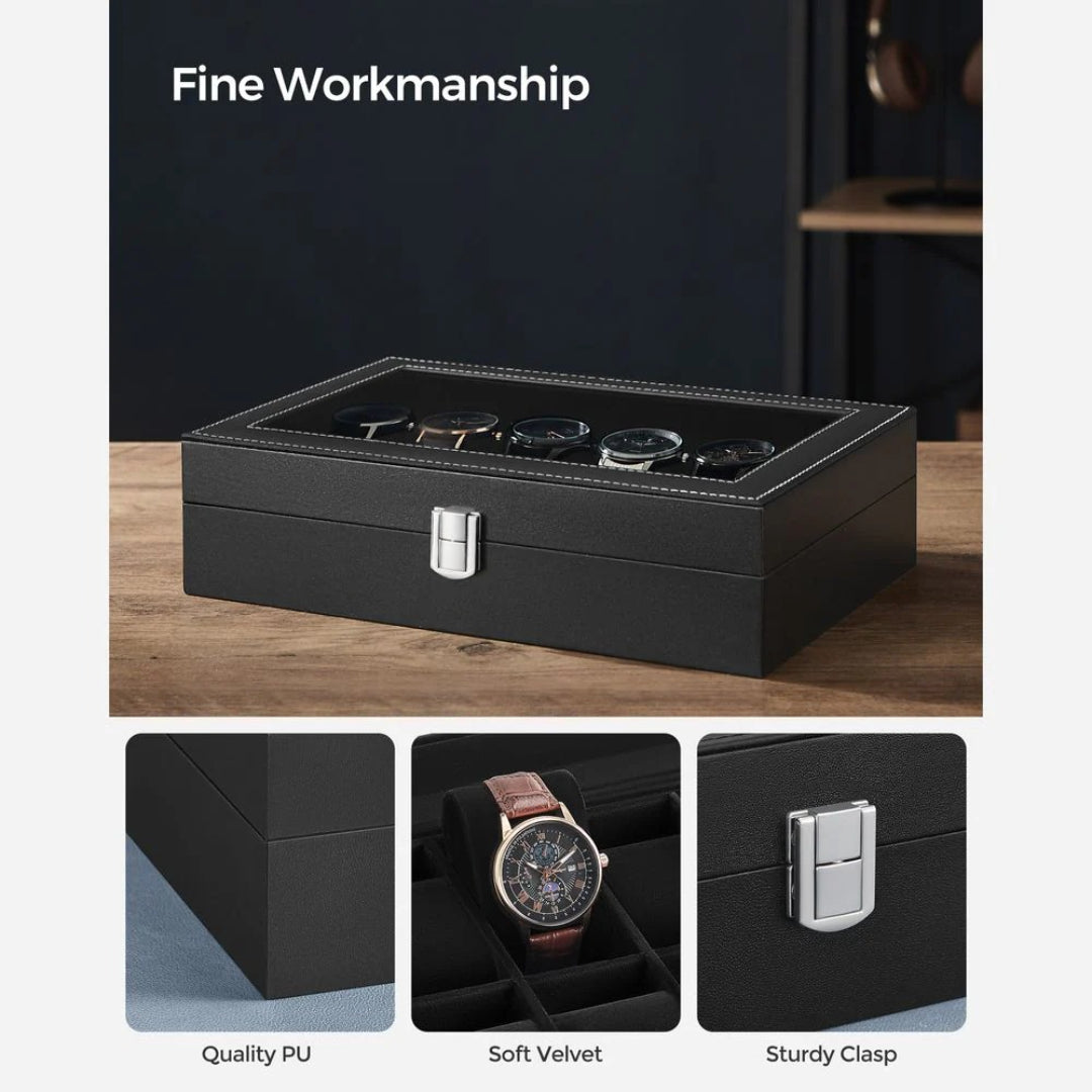 Watch Storage Case With Glass Lid 6 Or 12 Slot Organizer