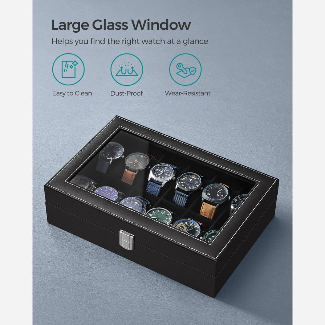 Watch Storage Case With Glass Lid 6 Or 12 Slot Organizer