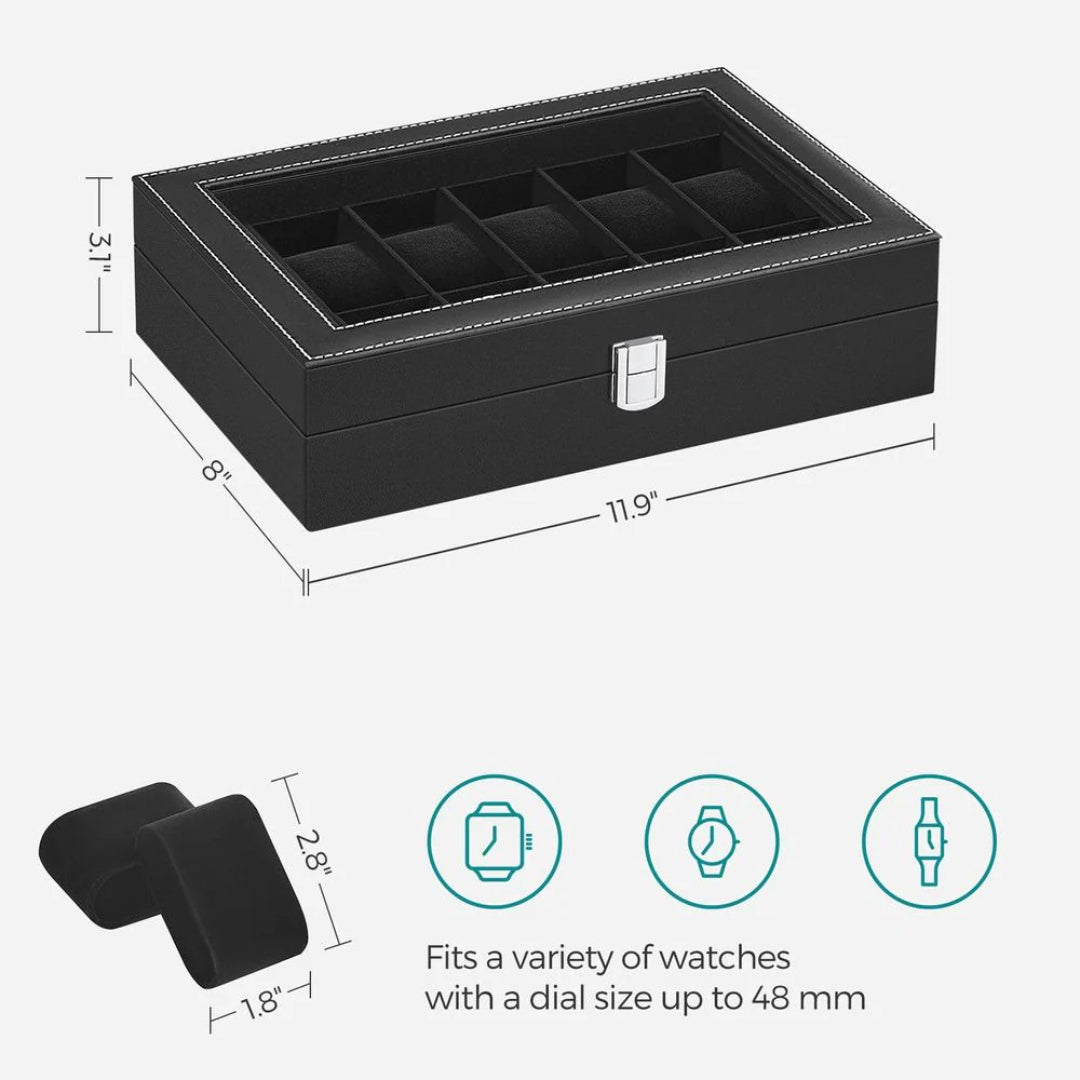 Watch Storage Case With Glass Lid 6 Or 12 Slot Organizer