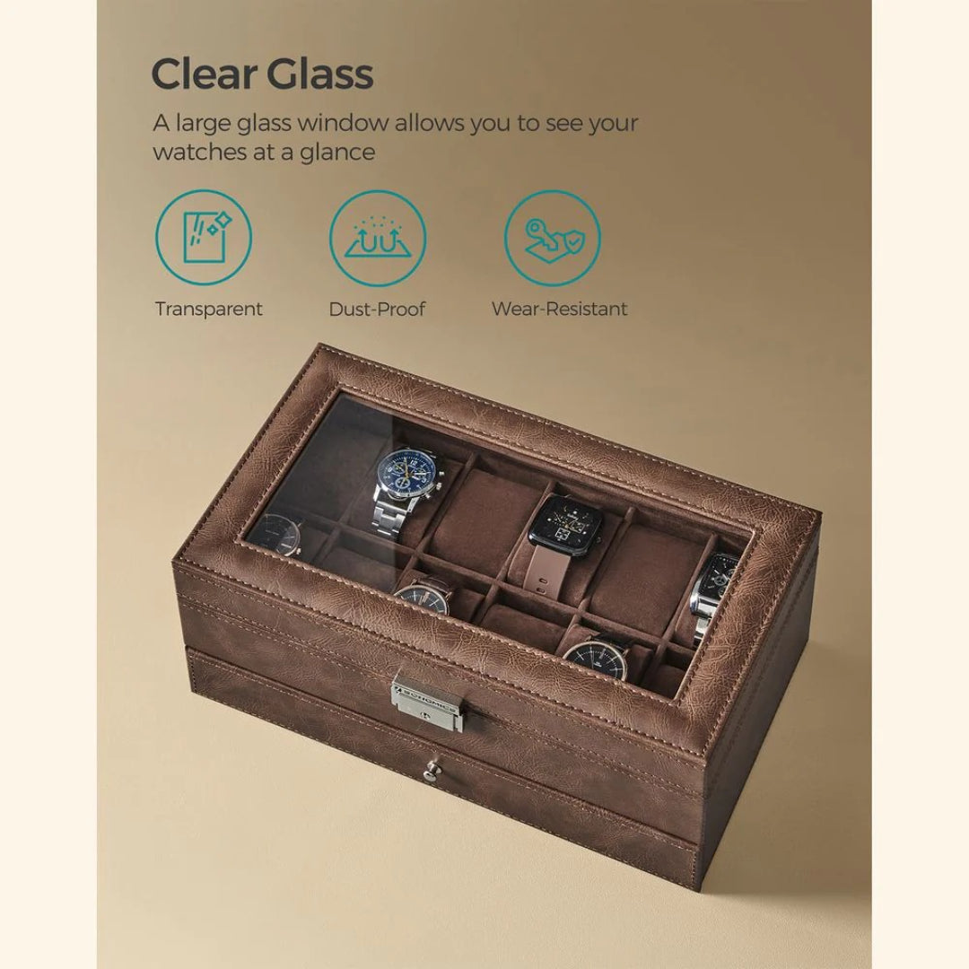 Lockable Watch Box With Glass Lid 6 8 Or 12 Slot