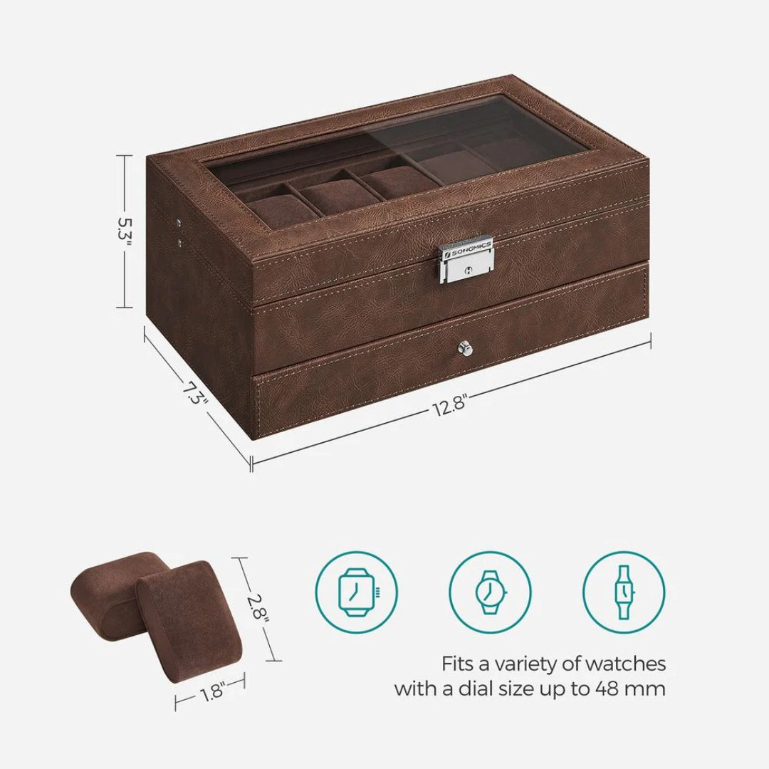 Lockable Watch Box With Glass Lid 6 8 Or 12 Slot
