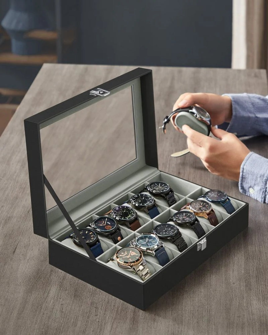 Watch Storage Case With Glass Lid 6 Or 12 Slot Organizer