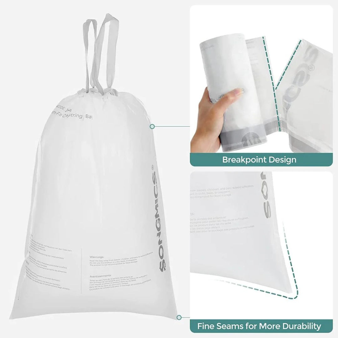 Drawstring Trash Bags, Heavy Duty Leak-Resistant Garbage Bags
