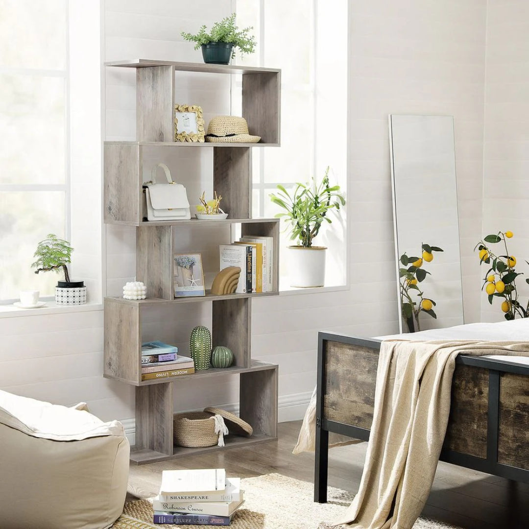 5 Tier Wooden Bookcase Storage Shelf Freestanding