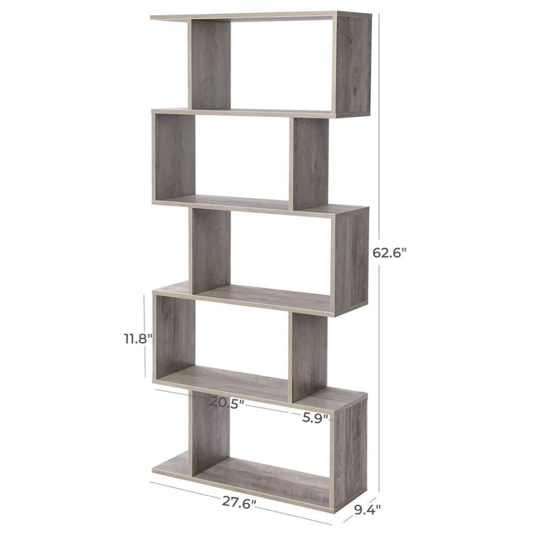 5 Tier Wooden Bookcase Storage Shelf Freestanding