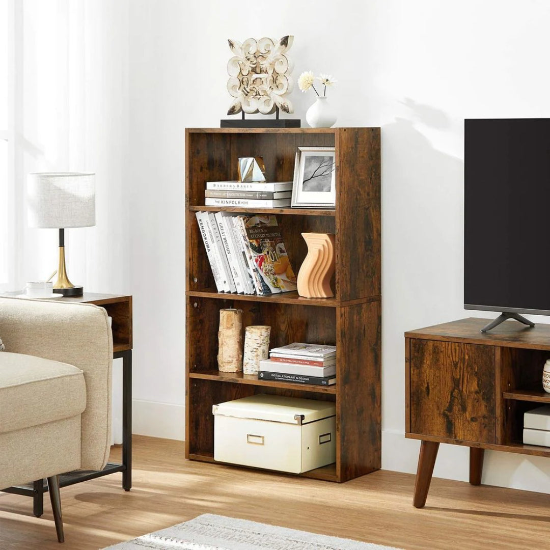 4 Tier Open Bookcase With Adjustable Storage Shelves