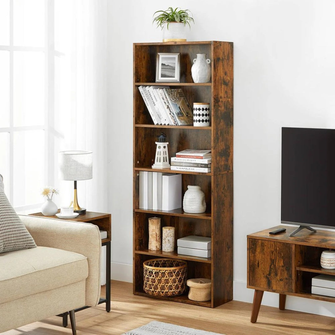 6 Tier Bookcase With Adjustable Shelves, 63.1 Inch Storage Shelf